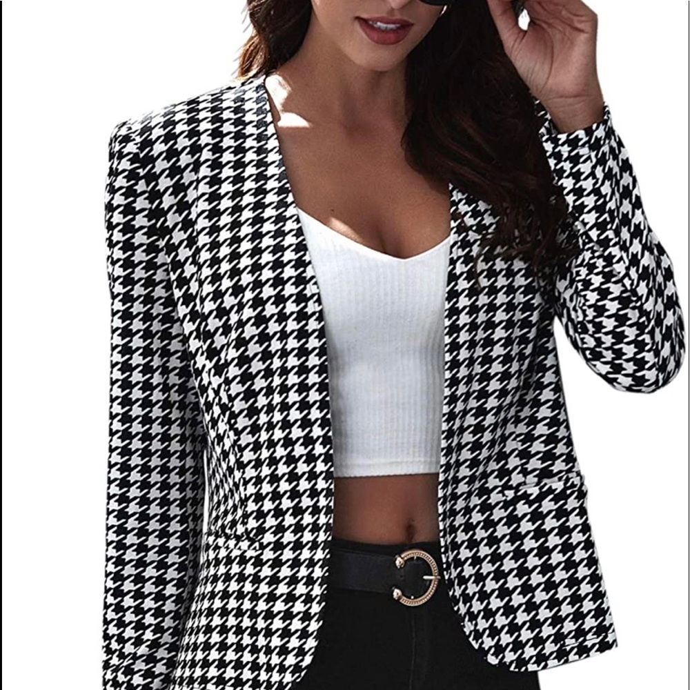 Crop Jacket Houndstooth Pattern - image 1